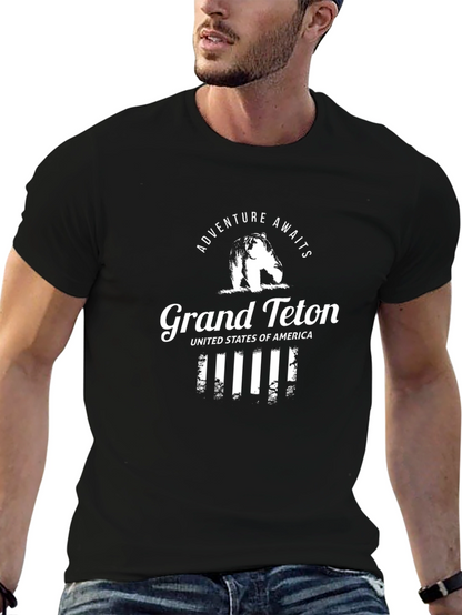 Grand Teton Adventure Awaits Black Graphic Tee