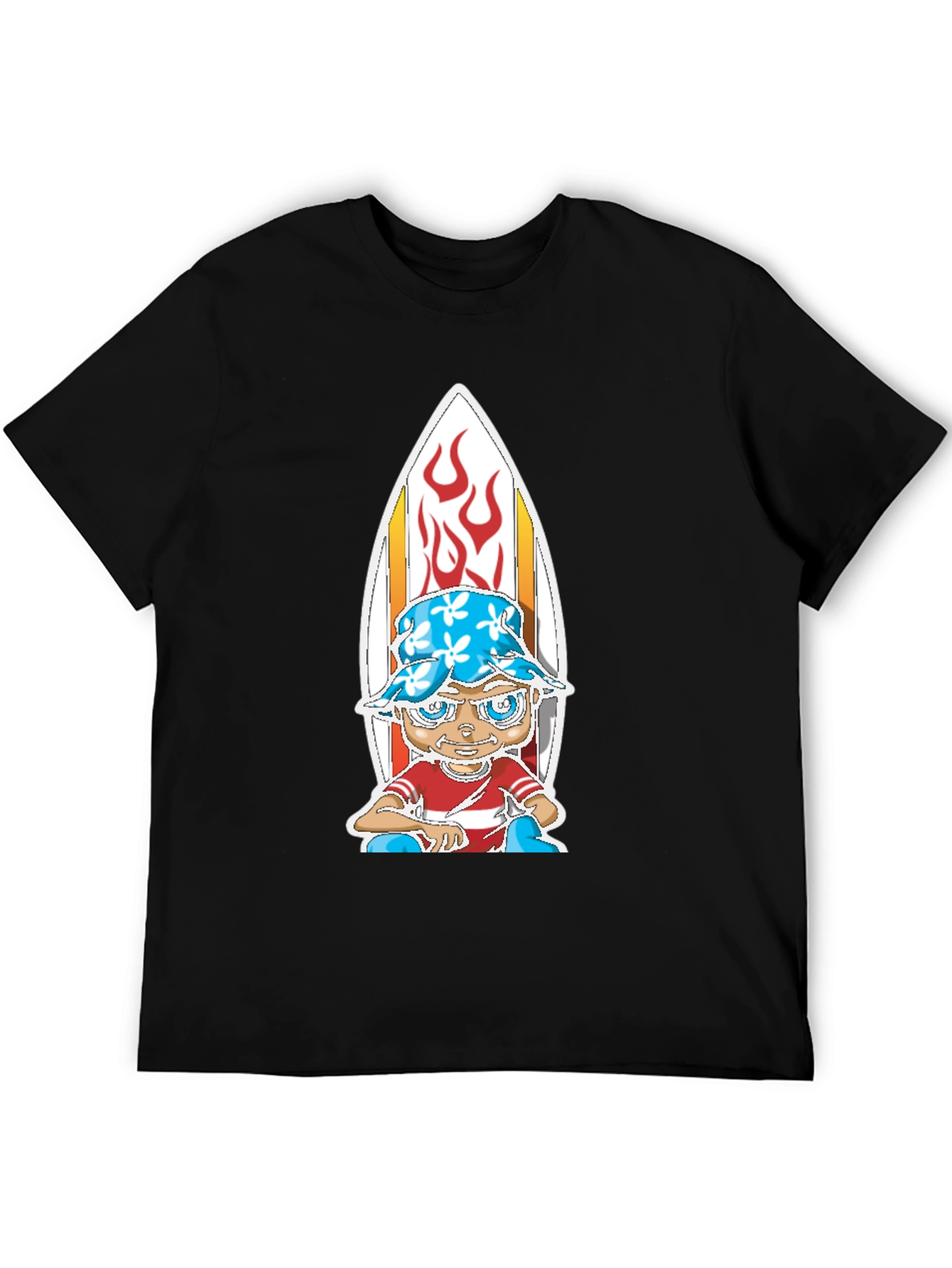 Surfer Kid Graphic Tee - Black Cotton Blend