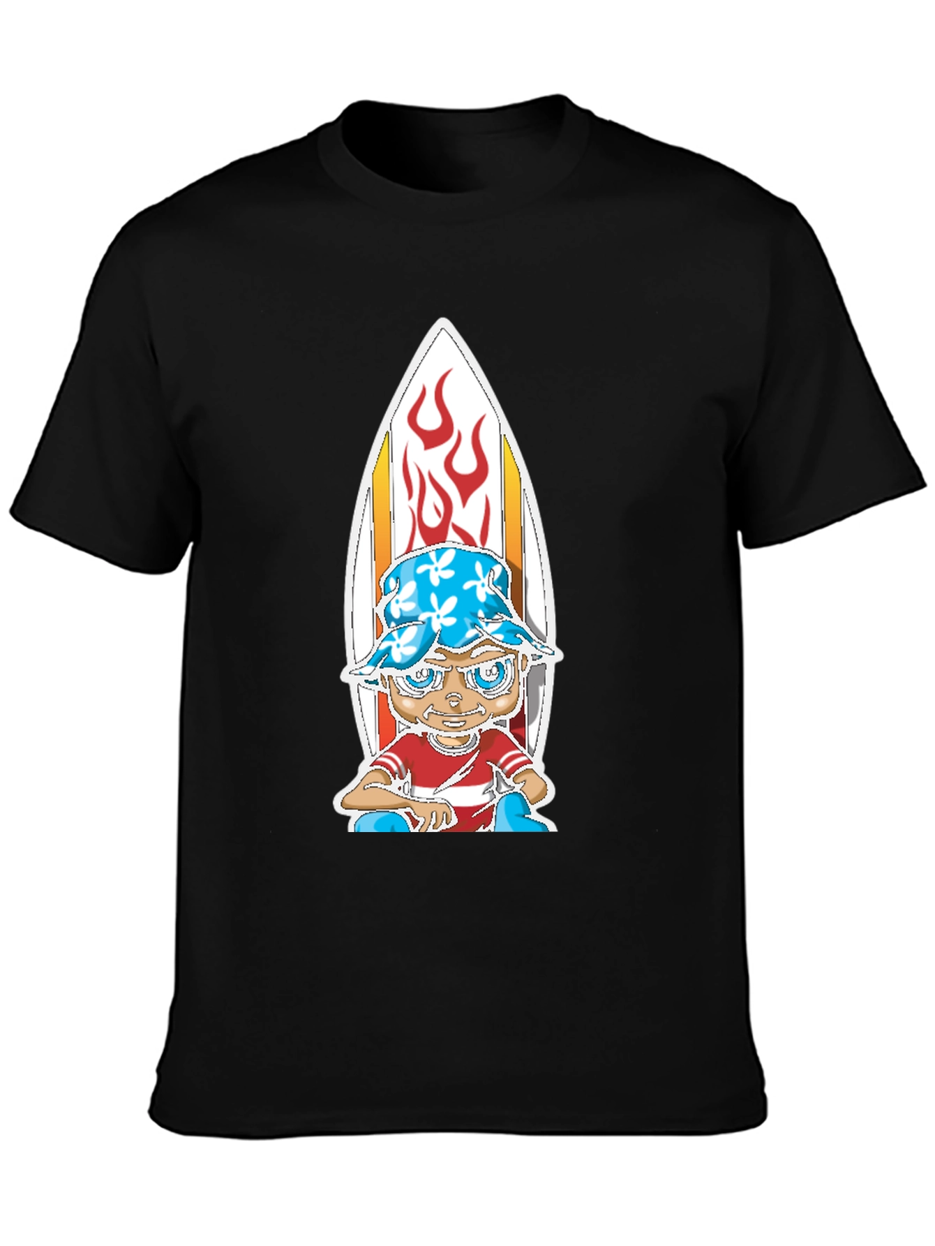Surfer Kid Graphic Tee - Black Cotton Blend