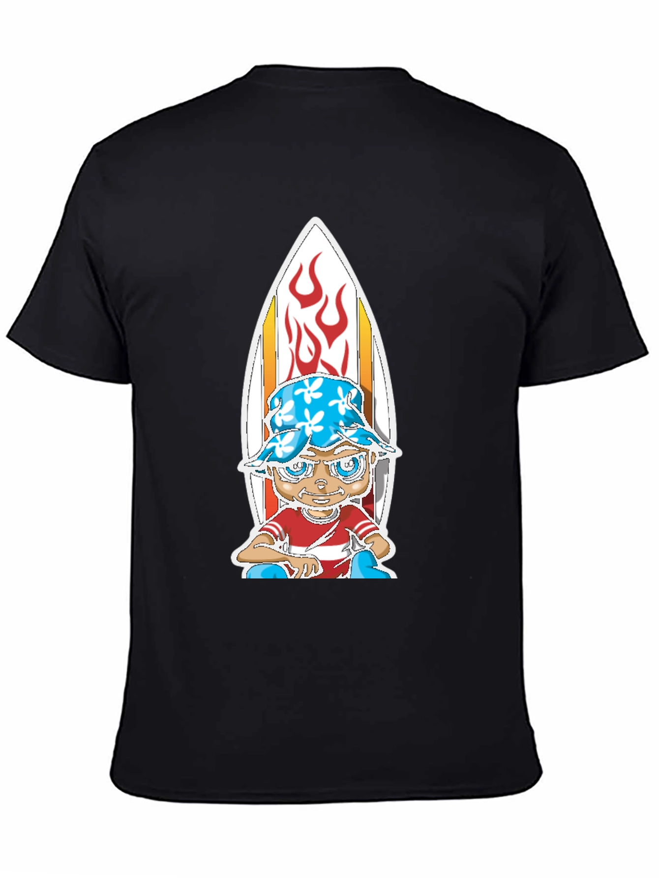 Surfer Kid Graphic Tee - Black Cotton Blend
