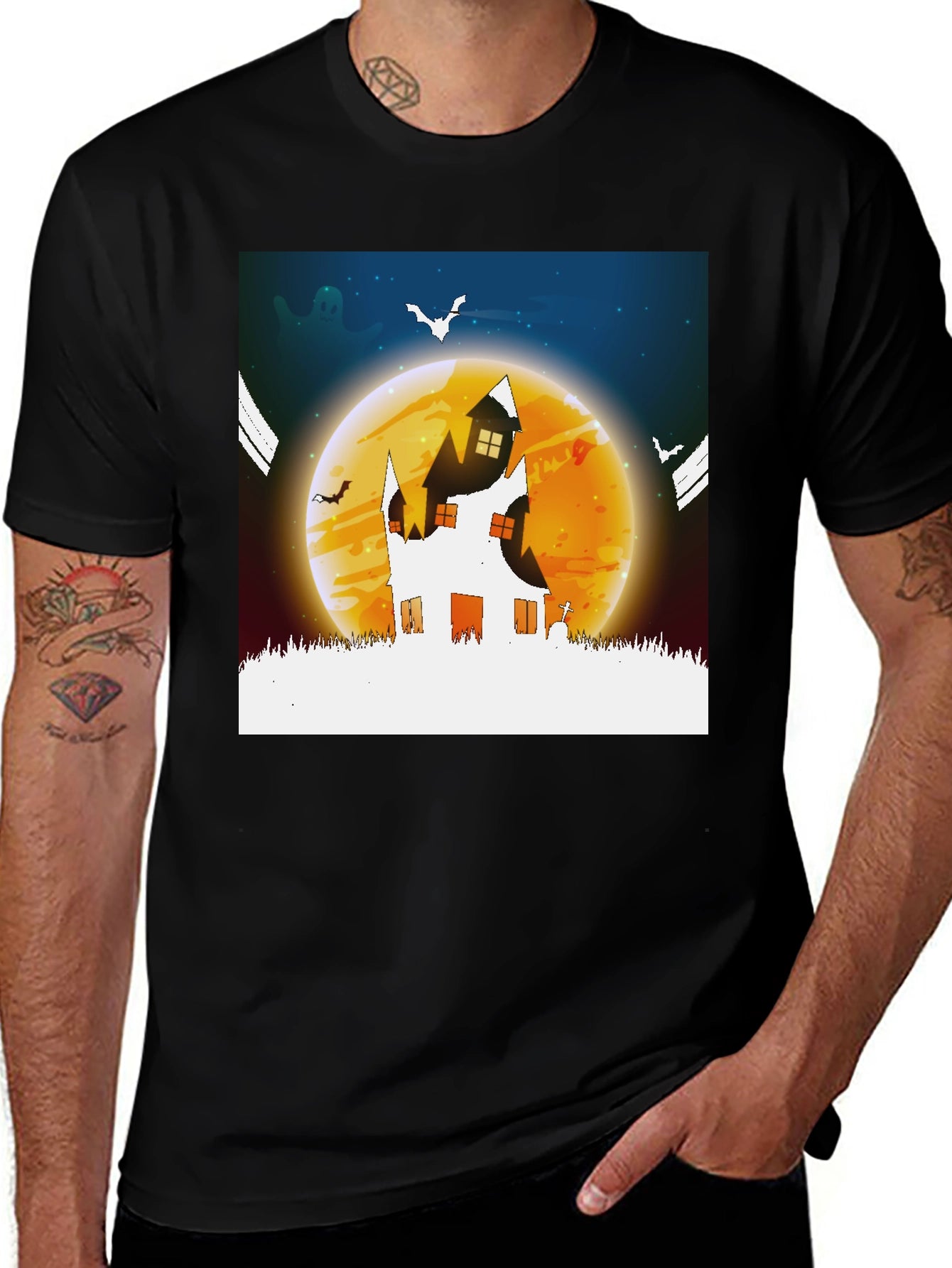Halloween Haunted House Graphic Tee - Spooky Season!