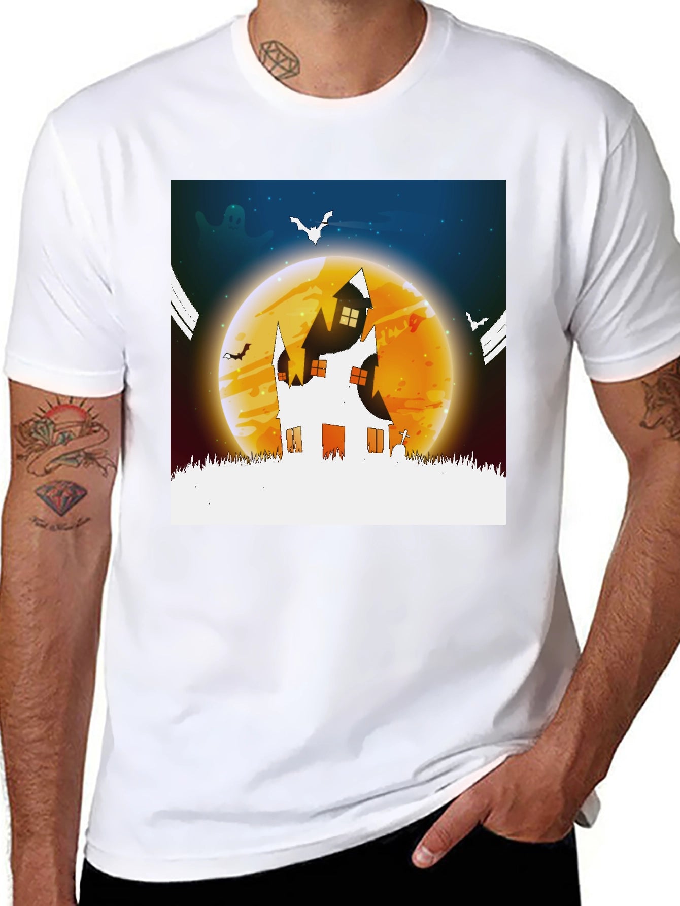 Halloween Haunted House Graphic Tee - Spooky Season!