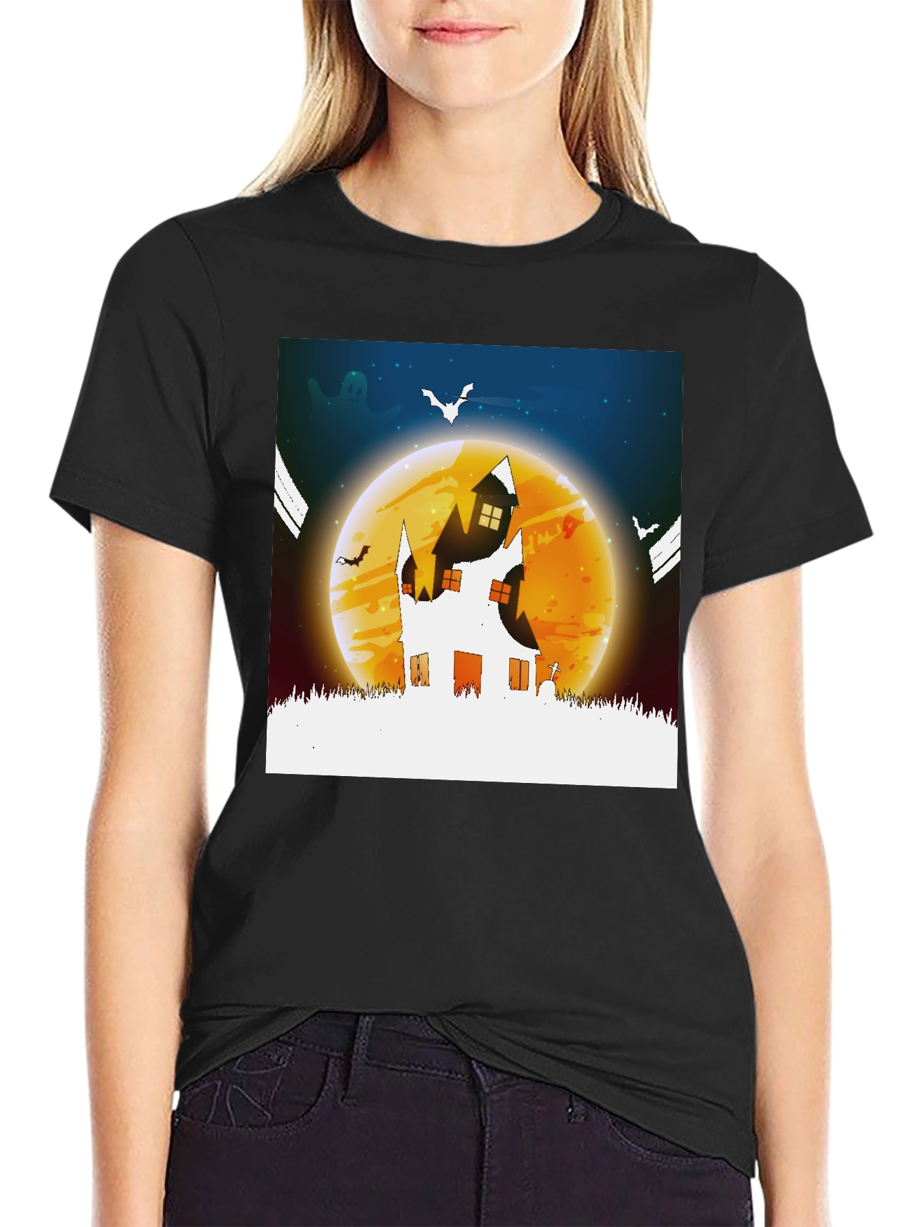 Halloween Haunted House Graphic Tee - Spooky Season!