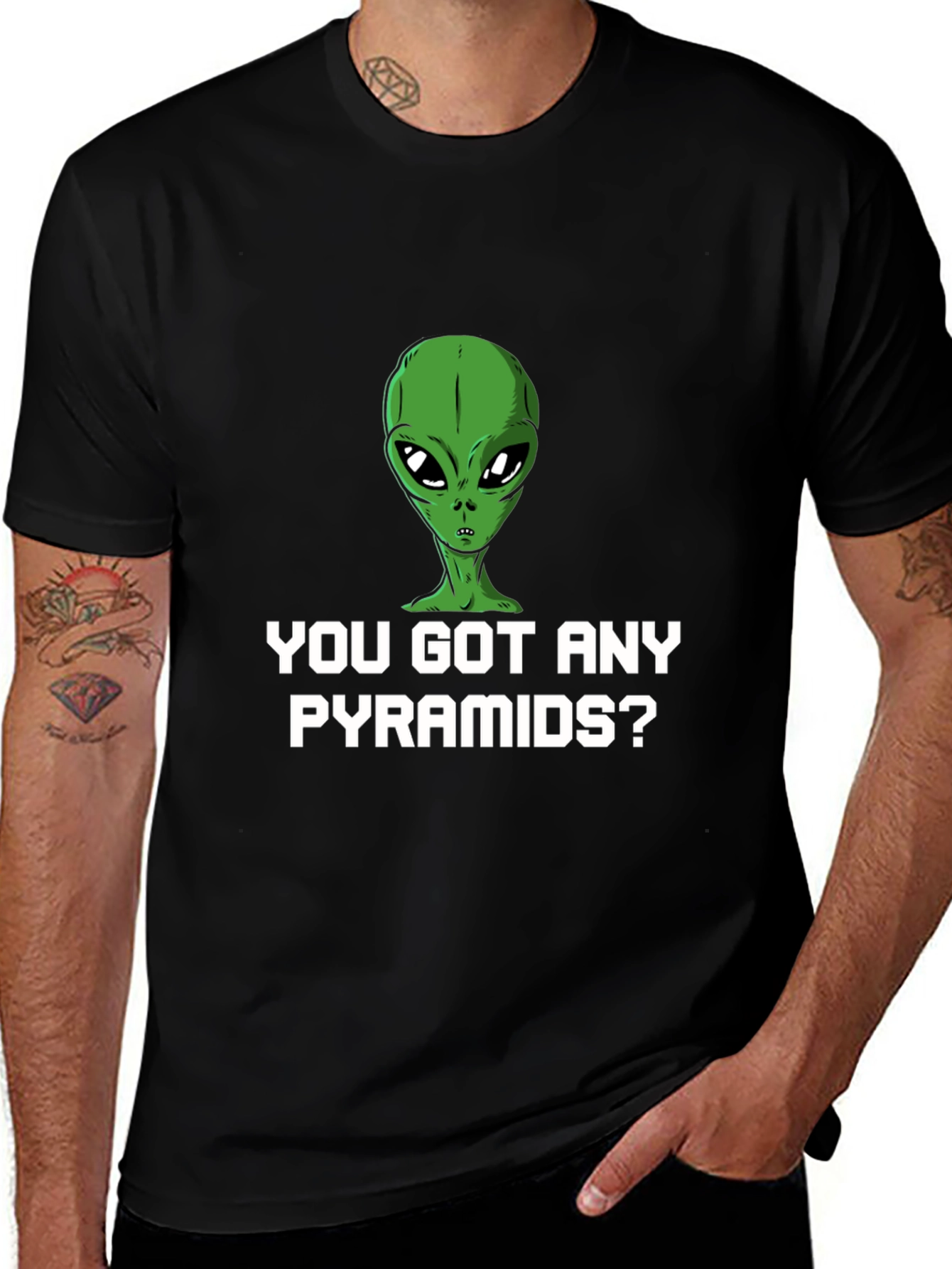 Alien Pyramids Graphic Tee - Sci-Fi Humor Shirt