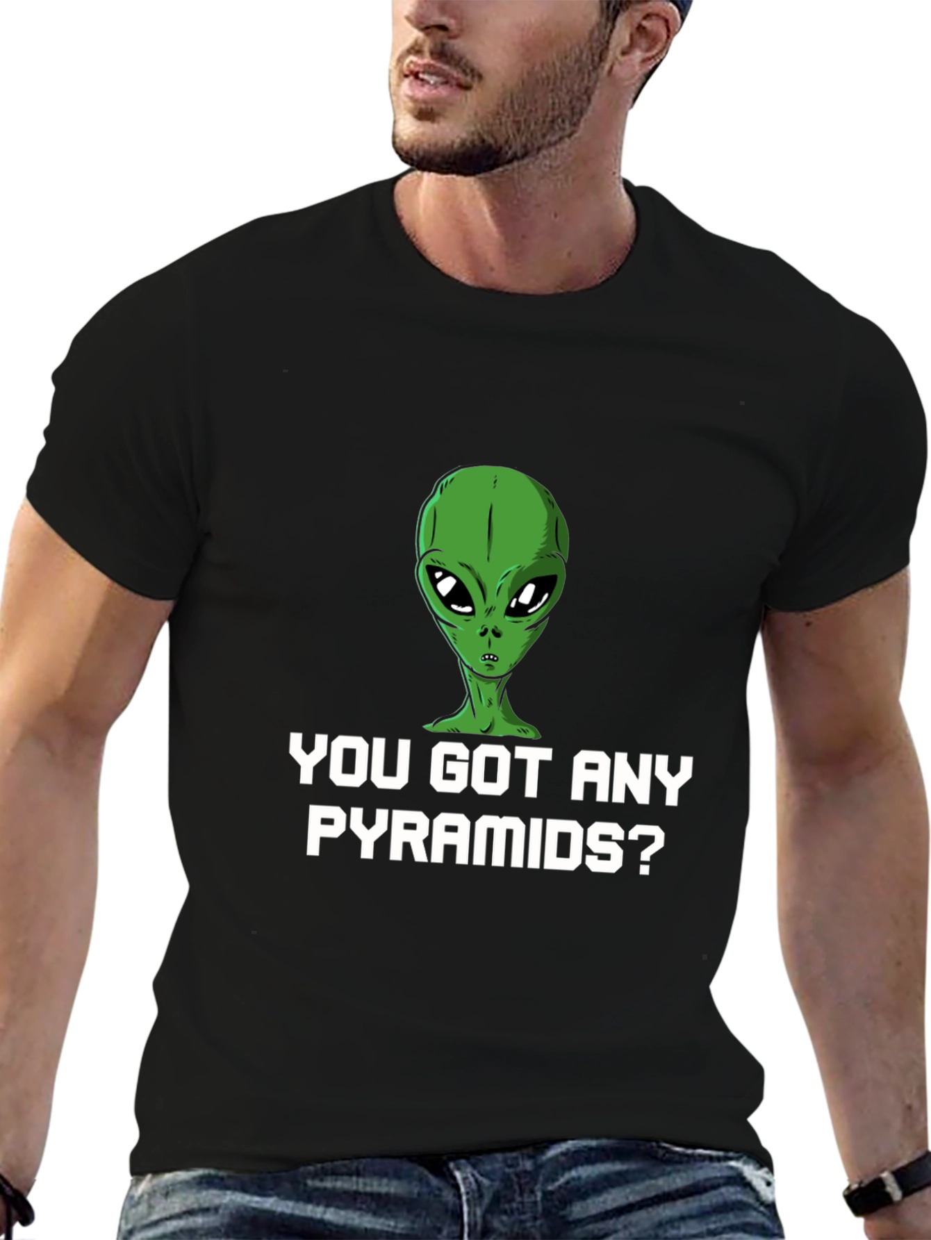 Alien Pyramids Graphic Tee - Sci-Fi Humor Shirt