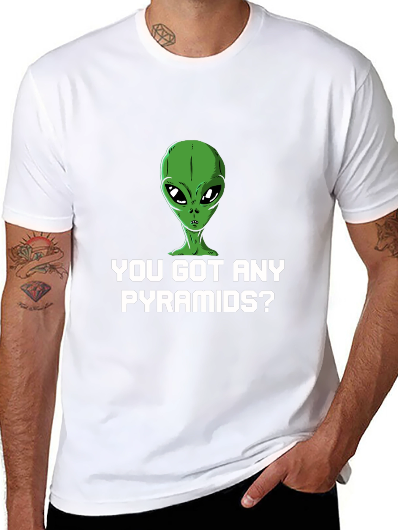 Alien Pyramids Graphic Tee - Sci-Fi Humor Shirt