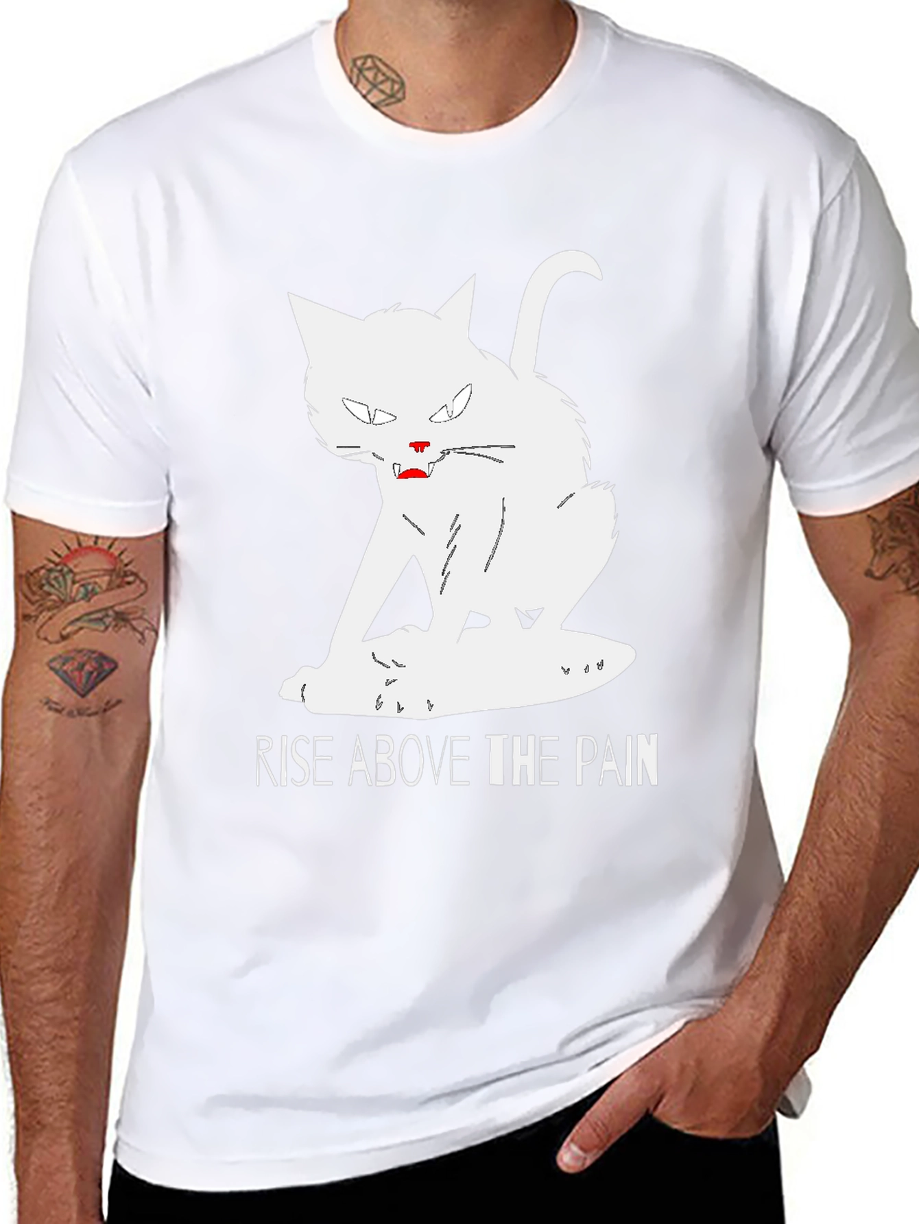 Rise Above T-Shirt - White Cat Graphic Tee