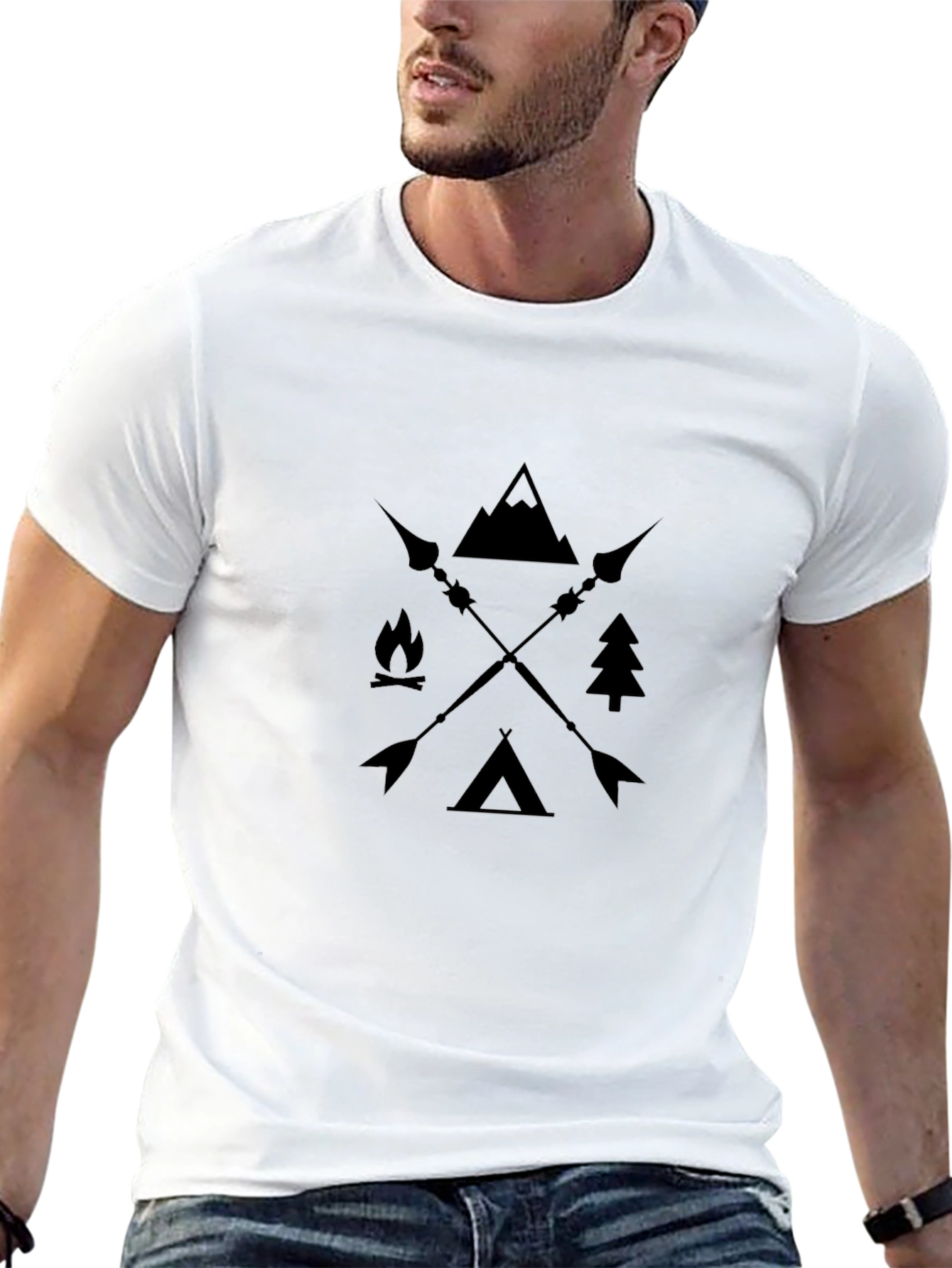 Outdoor Adventure Graphic Tee - Mountain Campfire Arrows