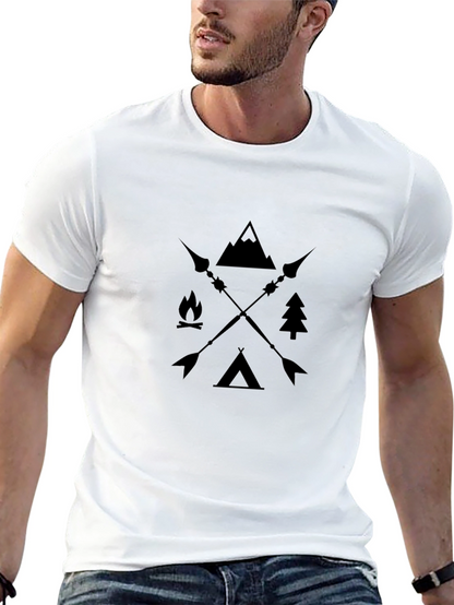 Outdoor Adventure Graphic Tee - Mountain Campfire Arrows