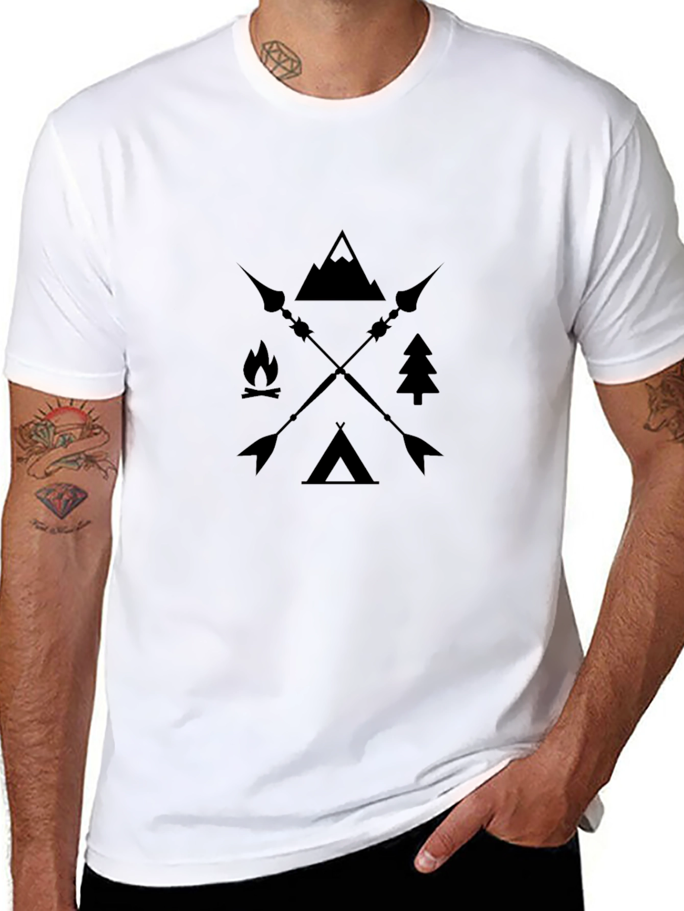 Outdoor Adventure Graphic Tee - Mountain Campfire Arrows