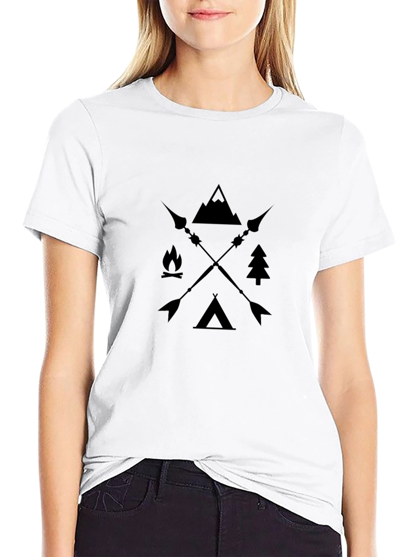 Outdoor Adventure Graphic Tee - Mountain Campfire Arrows