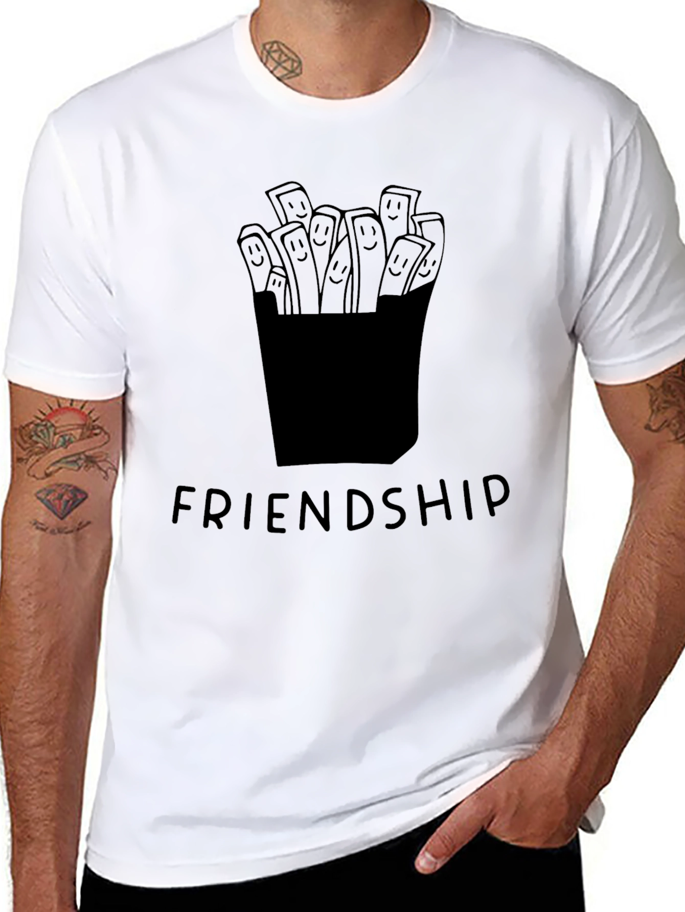 Friendship Fries Graphic Tee - Unisex Casual Black T-Shirt