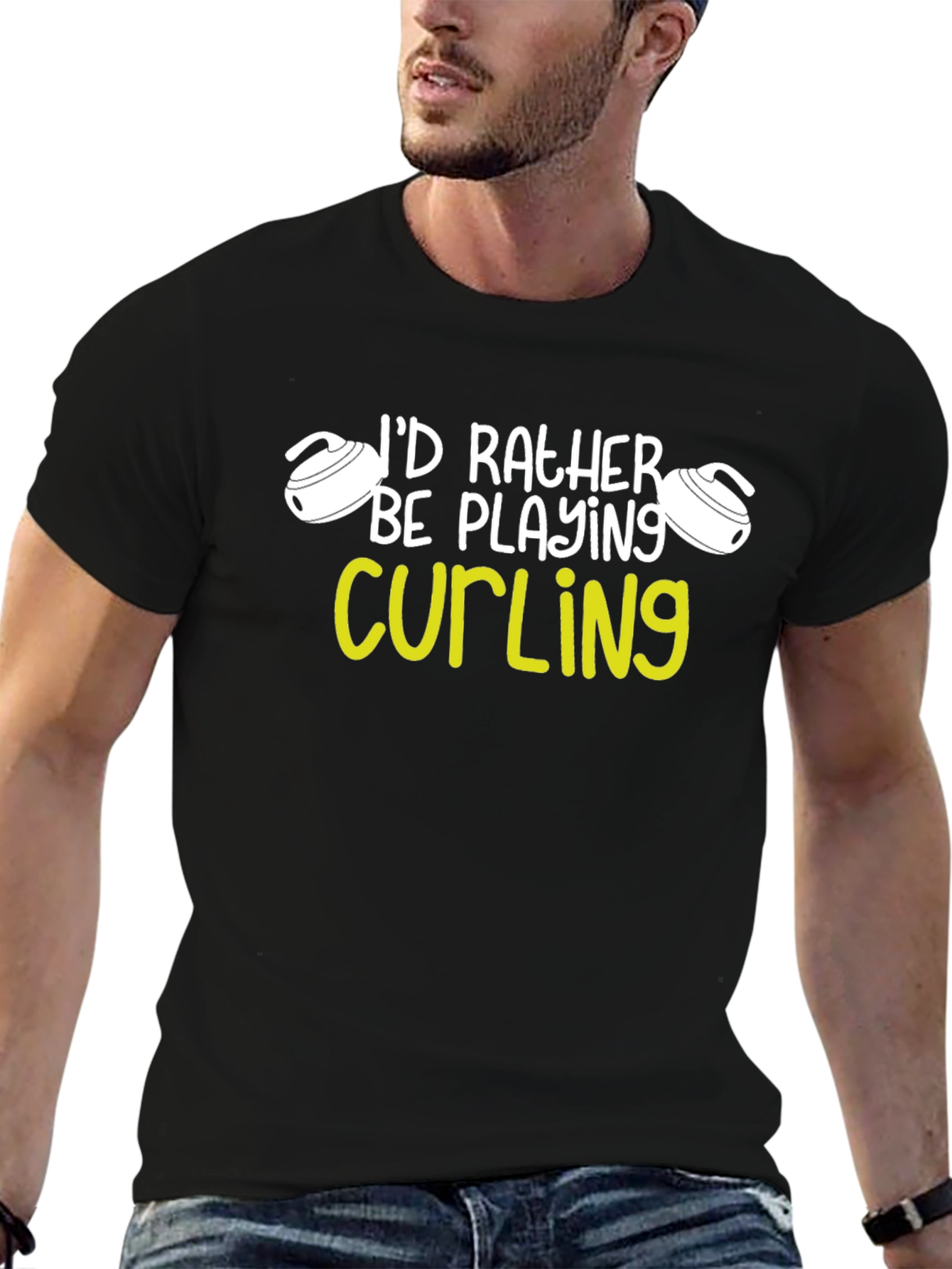 Curling Player Graphic Tee - Id Rather Be Curling