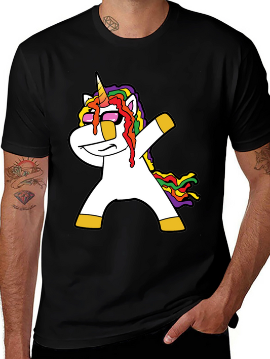 Dabbing Unicorn Mens T-Shirt - Black Crew Neck Tee