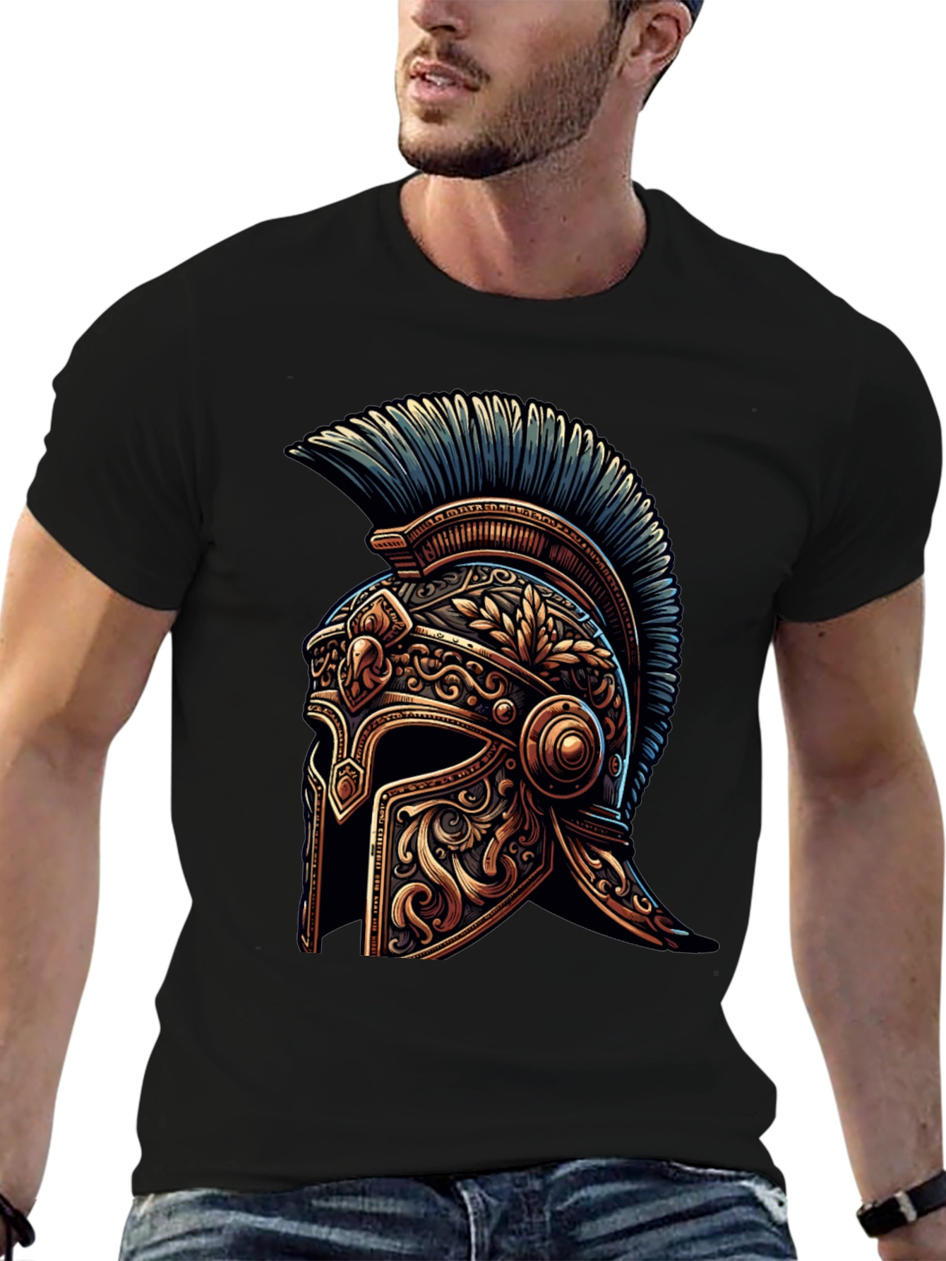 Spartan Helmet Graphic Tee - Black Cotton T-Shirt