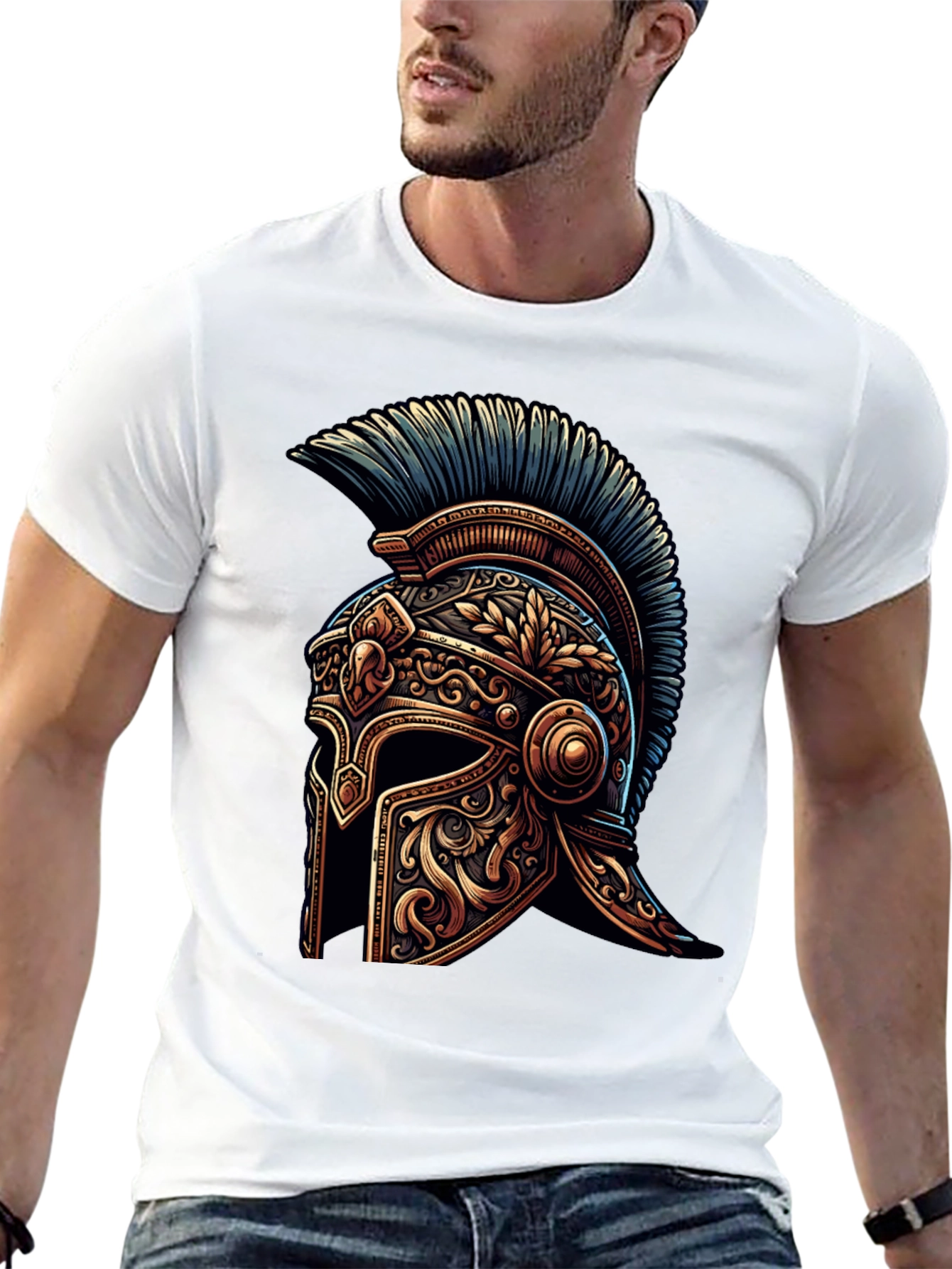 Spartan Helmet Graphic Tee - Black Cotton T-Shirt
