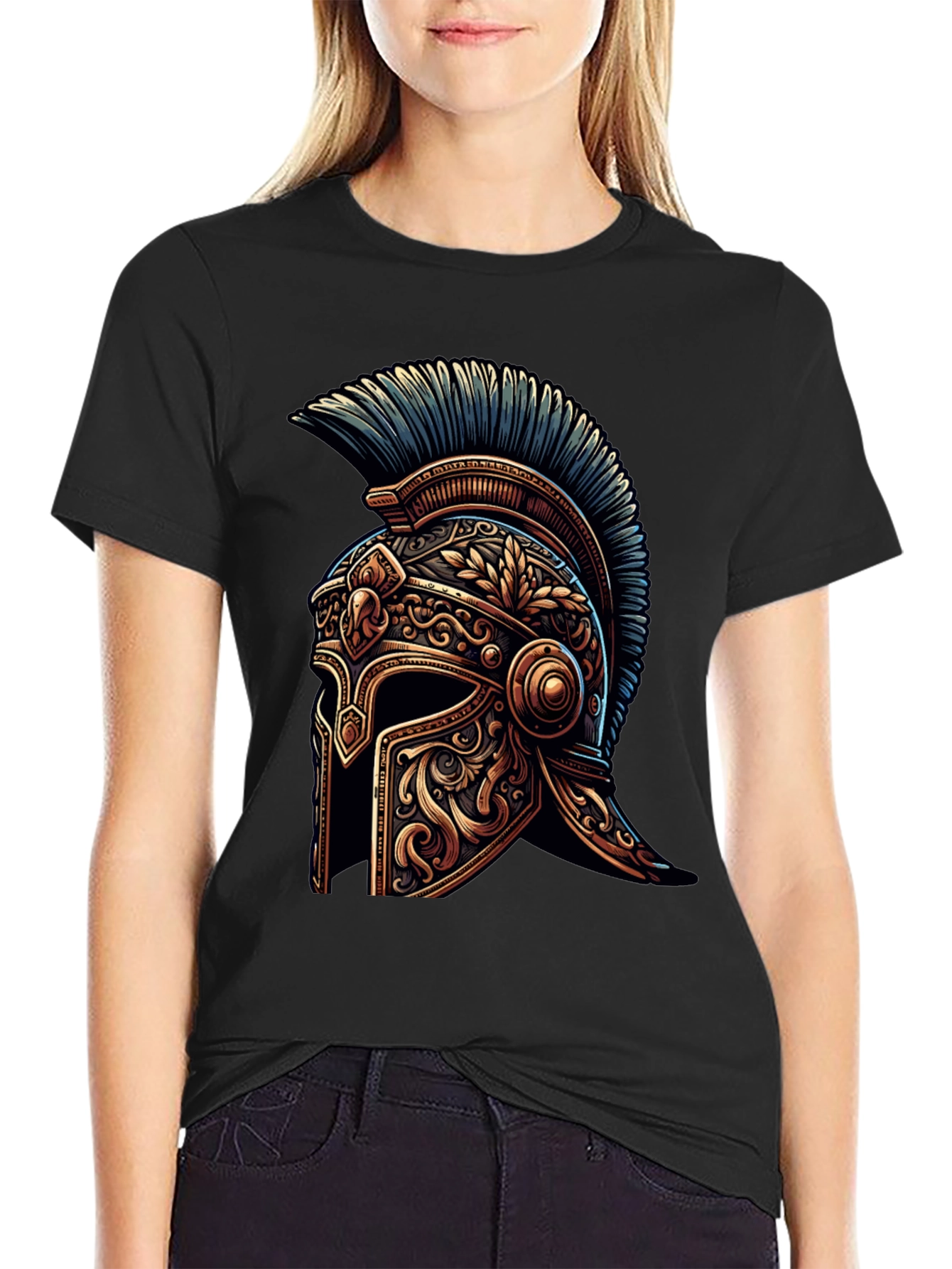 Spartan Helmet Graphic Tee - Black Cotton T-Shirt