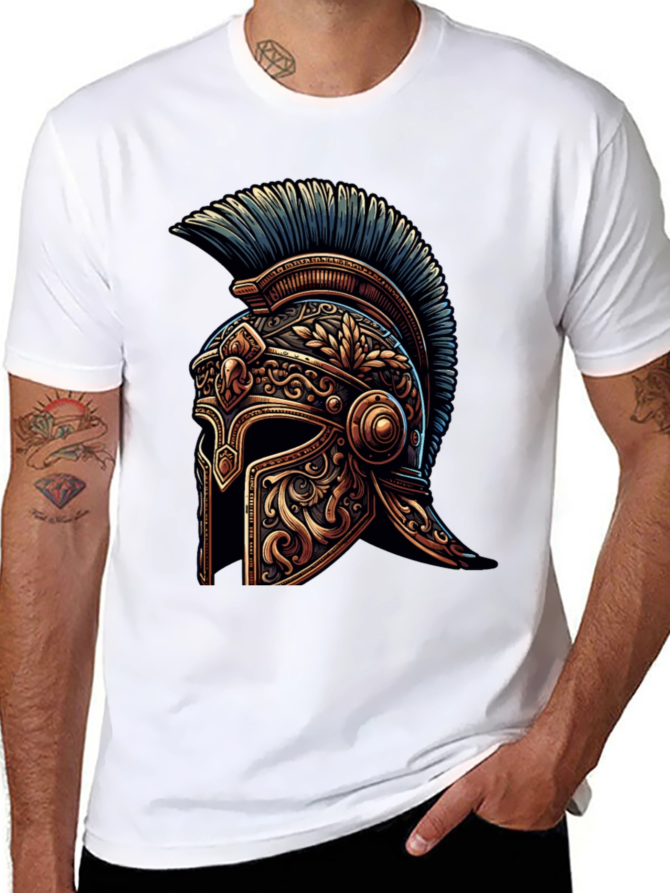 Spartan Helmet Graphic Tee - Black Cotton T-Shirt