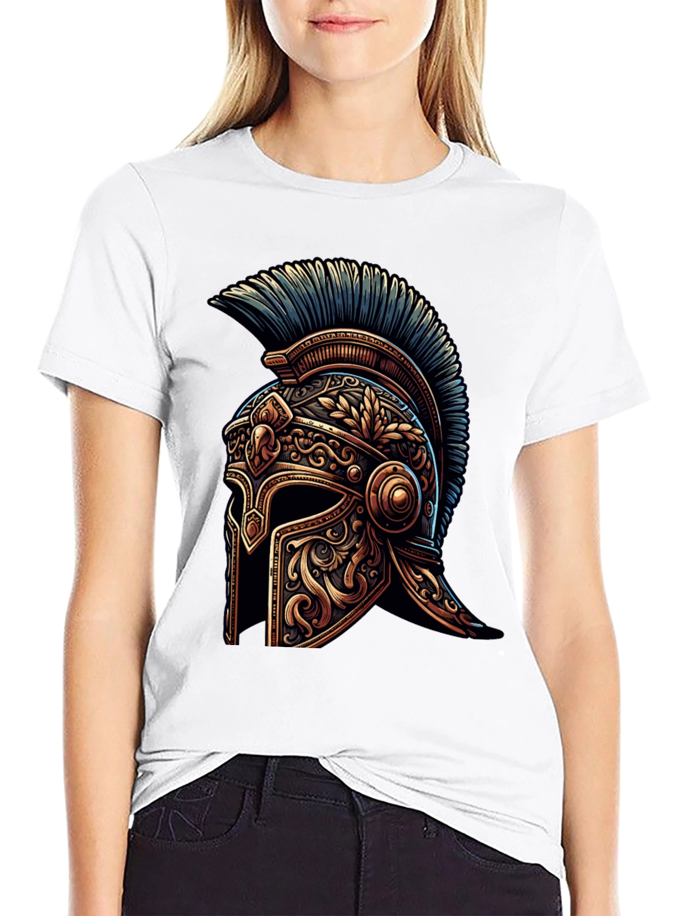 Spartan Helmet Graphic Tee - Black Cotton T-Shirt