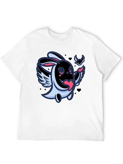 Cute Cartoon Bunny with Wings Black T-Shirt