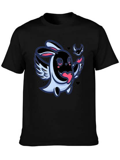 Cute Cartoon Bunny with Wings Black T-Shirt