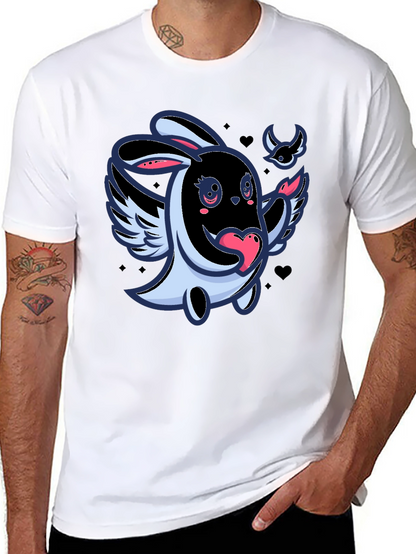 Cute Cartoon Bunny with Wings Black T-Shirt