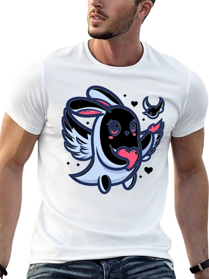 Cute Cartoon Bunny with Wings Black T-Shirt