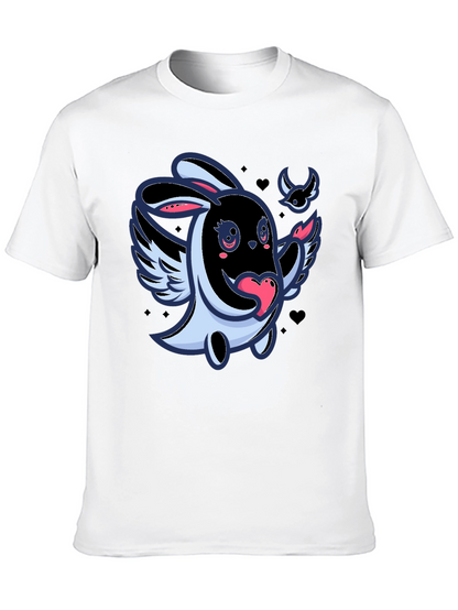 Cute Cartoon Bunny with Wings Black T-Shirt