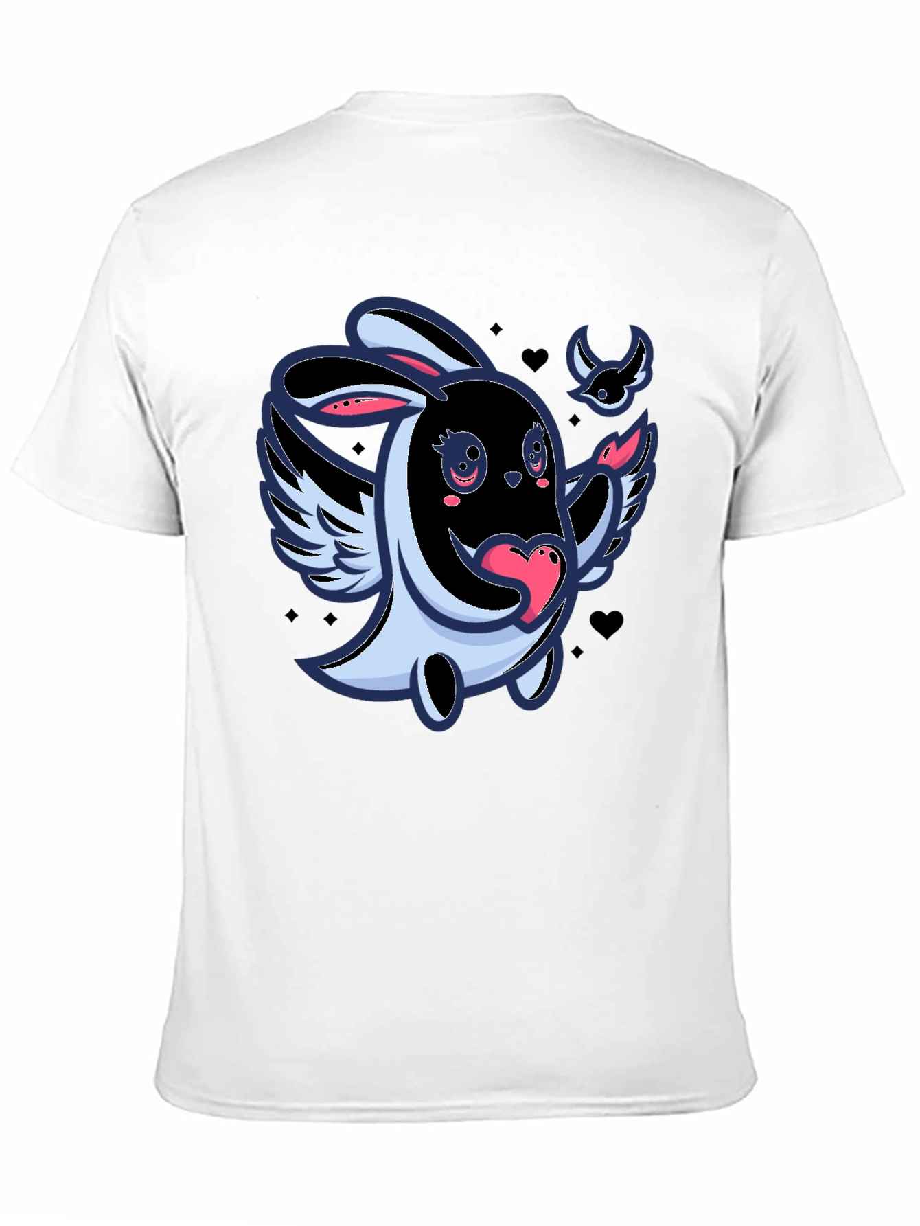 Cute Cartoon Bunny with Wings Black T-Shirt