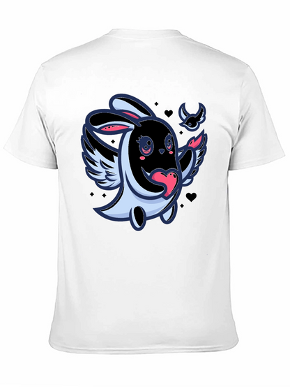 Cute Cartoon Bunny with Wings Black T-Shirt