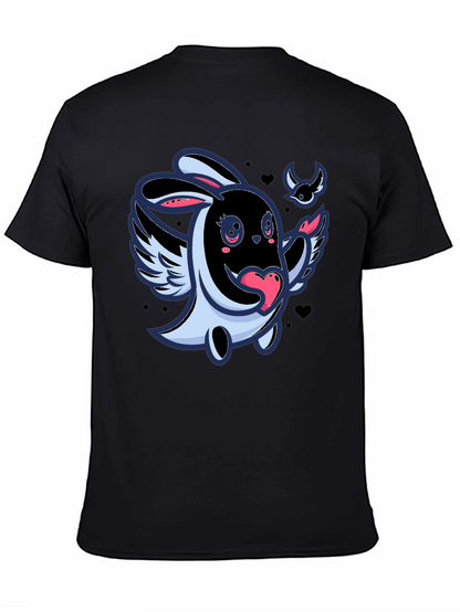 Cute Cartoon Bunny with Wings Black T-Shirt