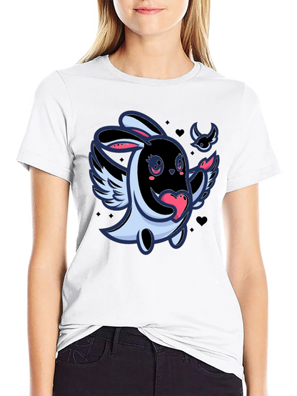 Cute Cartoon Bunny with Wings Black T-Shirt