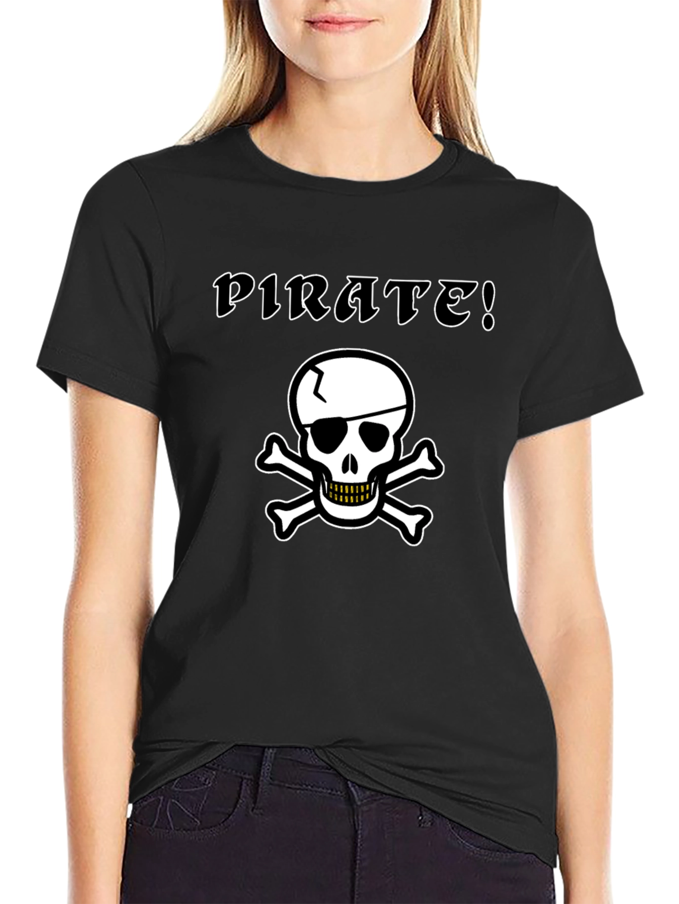 Pirate Skull Graphic Tee - Black Cotton T-Shirt