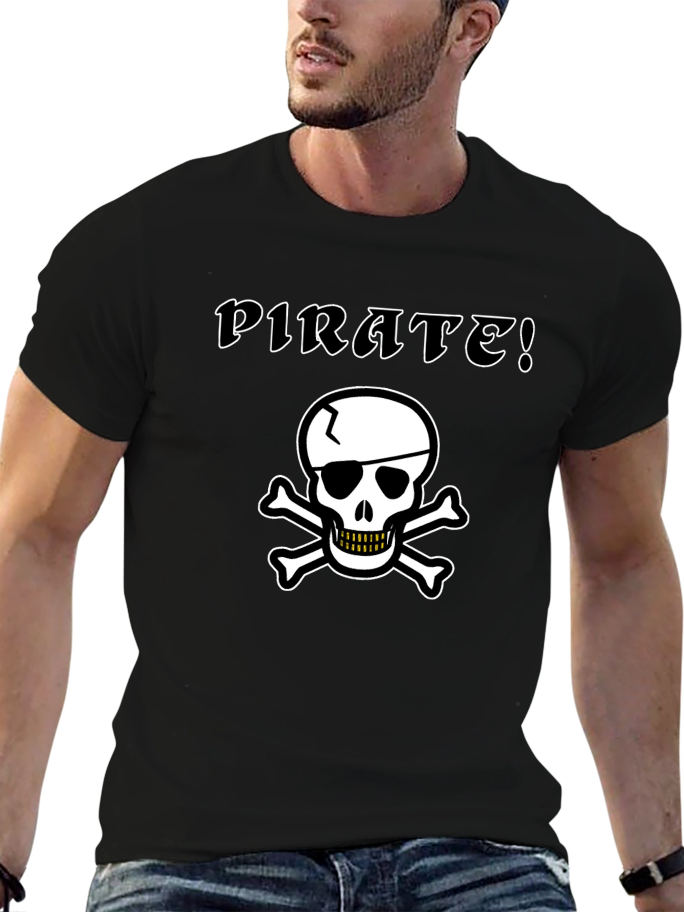 Pirate Skull Graphic Tee - Black Cotton T-Shirt