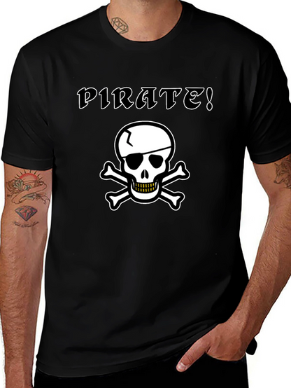 Pirate Skull Graphic Tee - Black Cotton T-Shirt