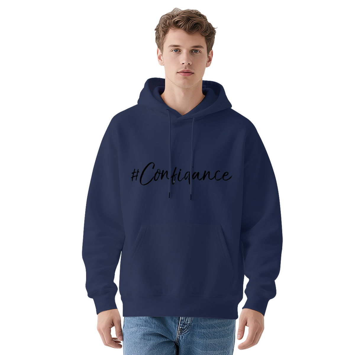 #Confiance Cursive Script White Pullover Hoodie