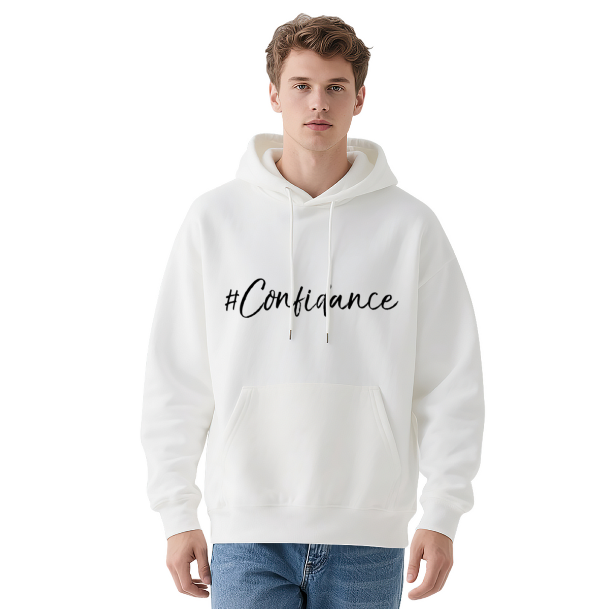 #Confiance Cursive Script White Pullover Hoodie