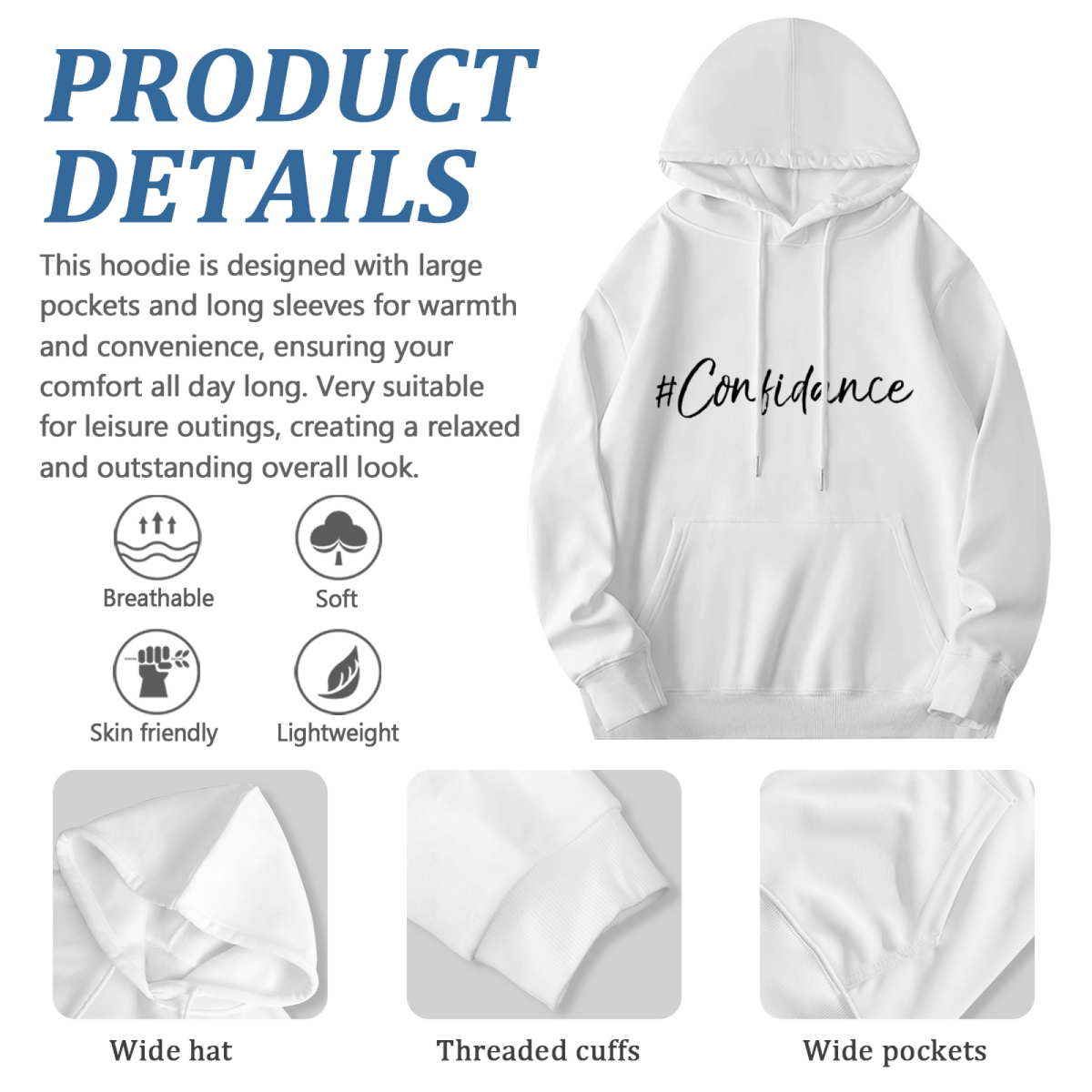 #Confiance Cursive Script White Pullover Hoodie