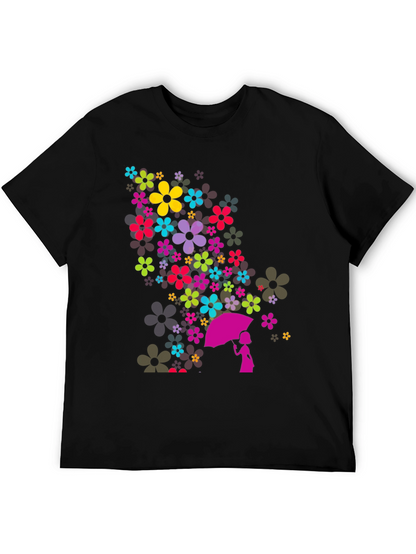 Floral Umbrella Graphic Black T-Shirt