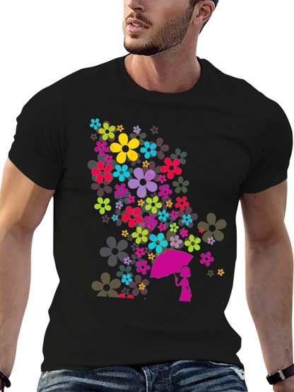 Floral Umbrella Graphic Black T-Shirt