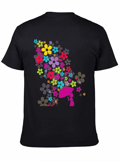 Floral Umbrella Graphic Black T-Shirt