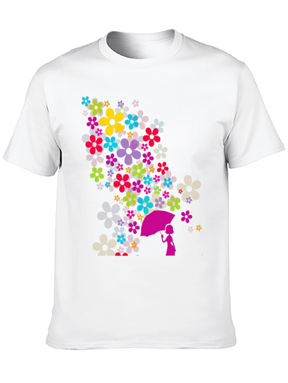 Floral Umbrella Graphic Black T-Shirt