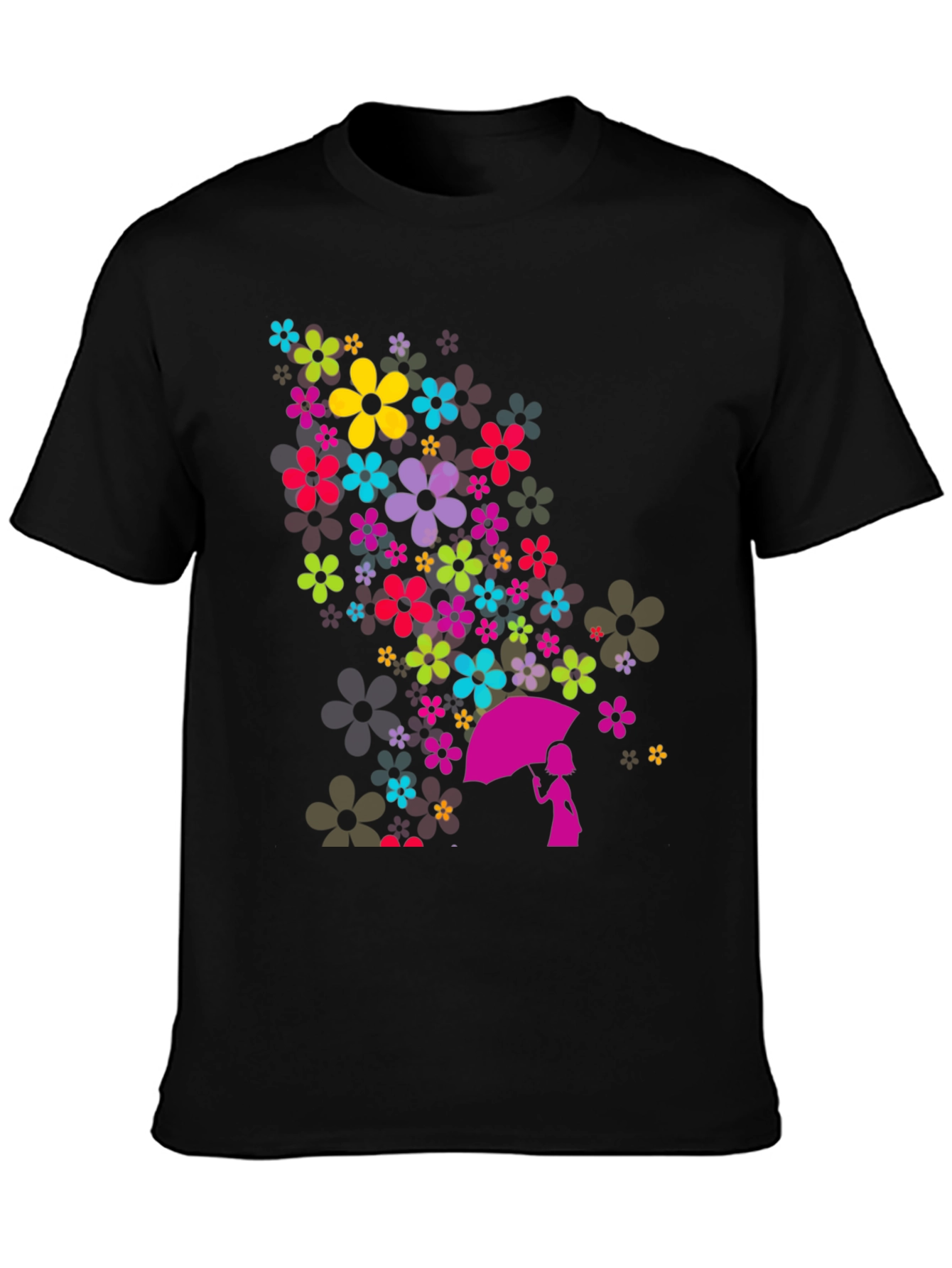 Floral Umbrella Graphic Black T-Shirt