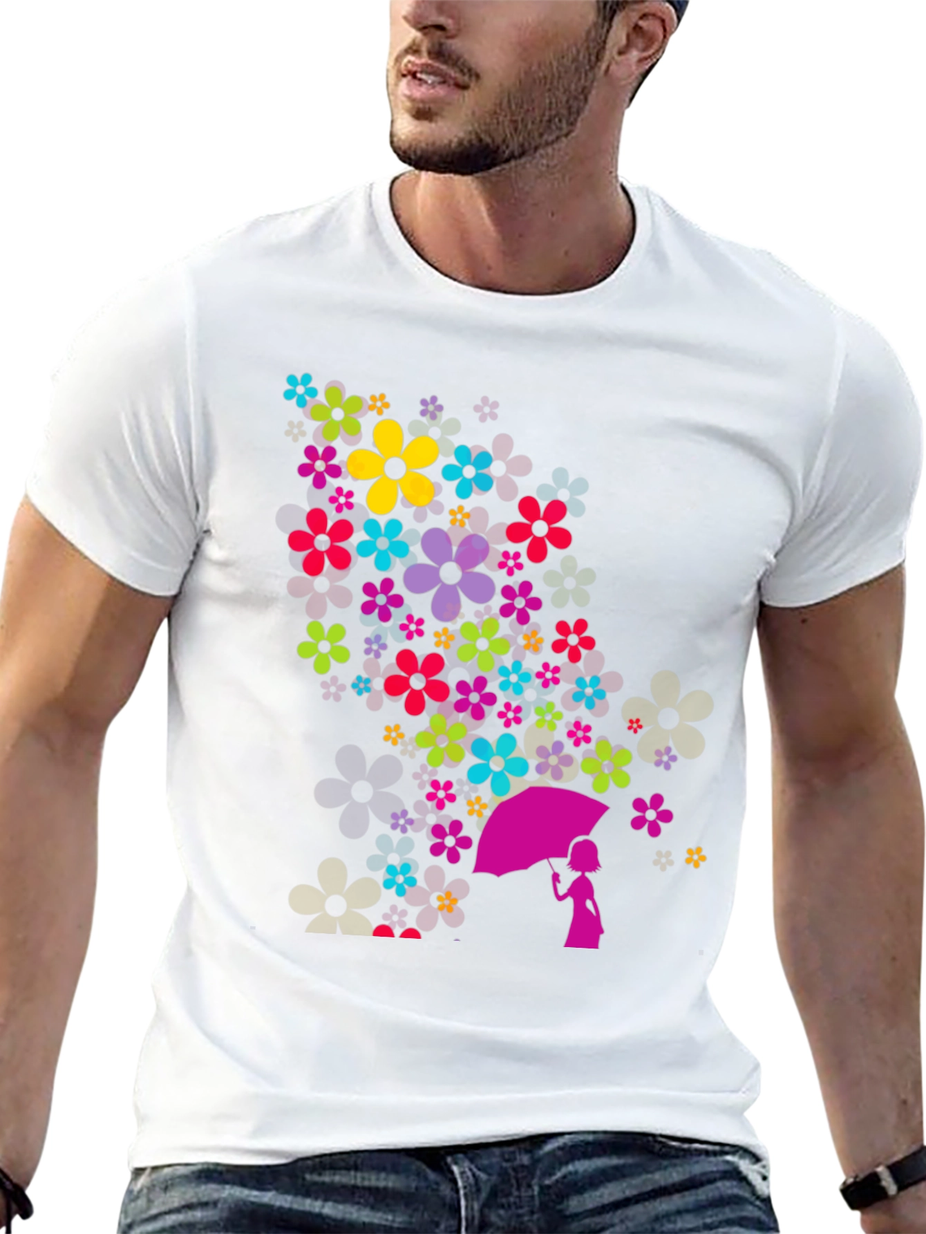 Floral Umbrella Graphic Black T-Shirt