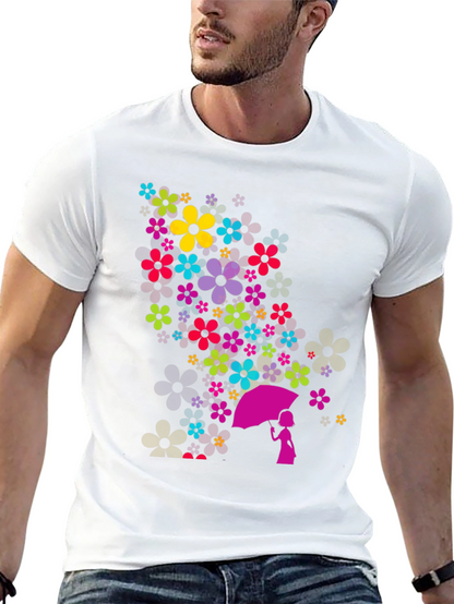 Floral Umbrella Graphic Black T-Shirt