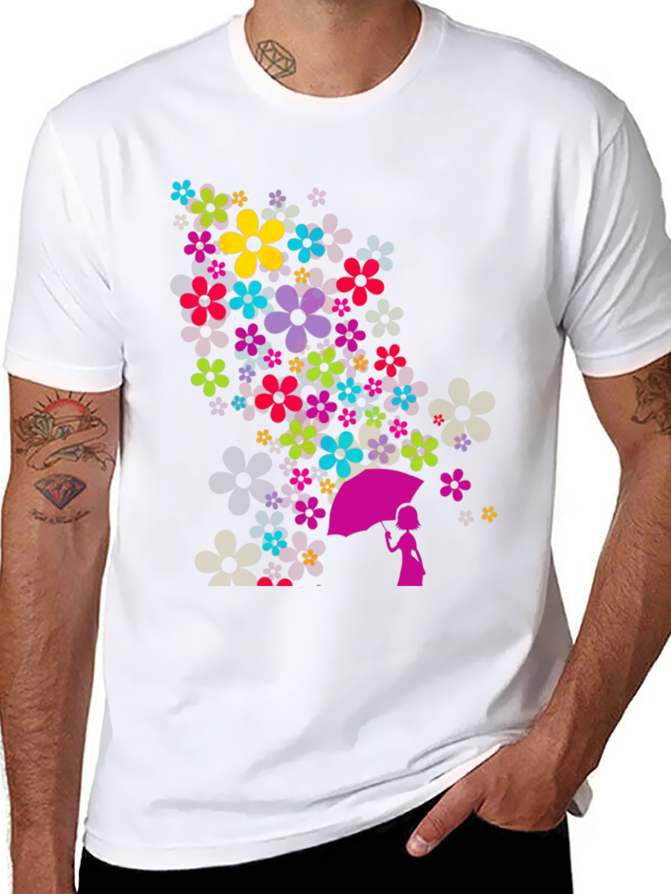 Floral Umbrella Graphic Black T-Shirt