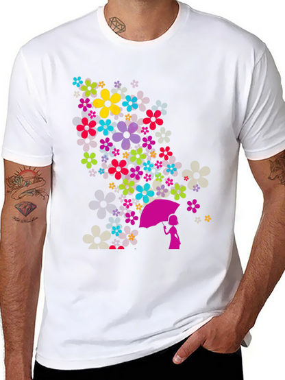 Floral Umbrella Graphic Black T-Shirt