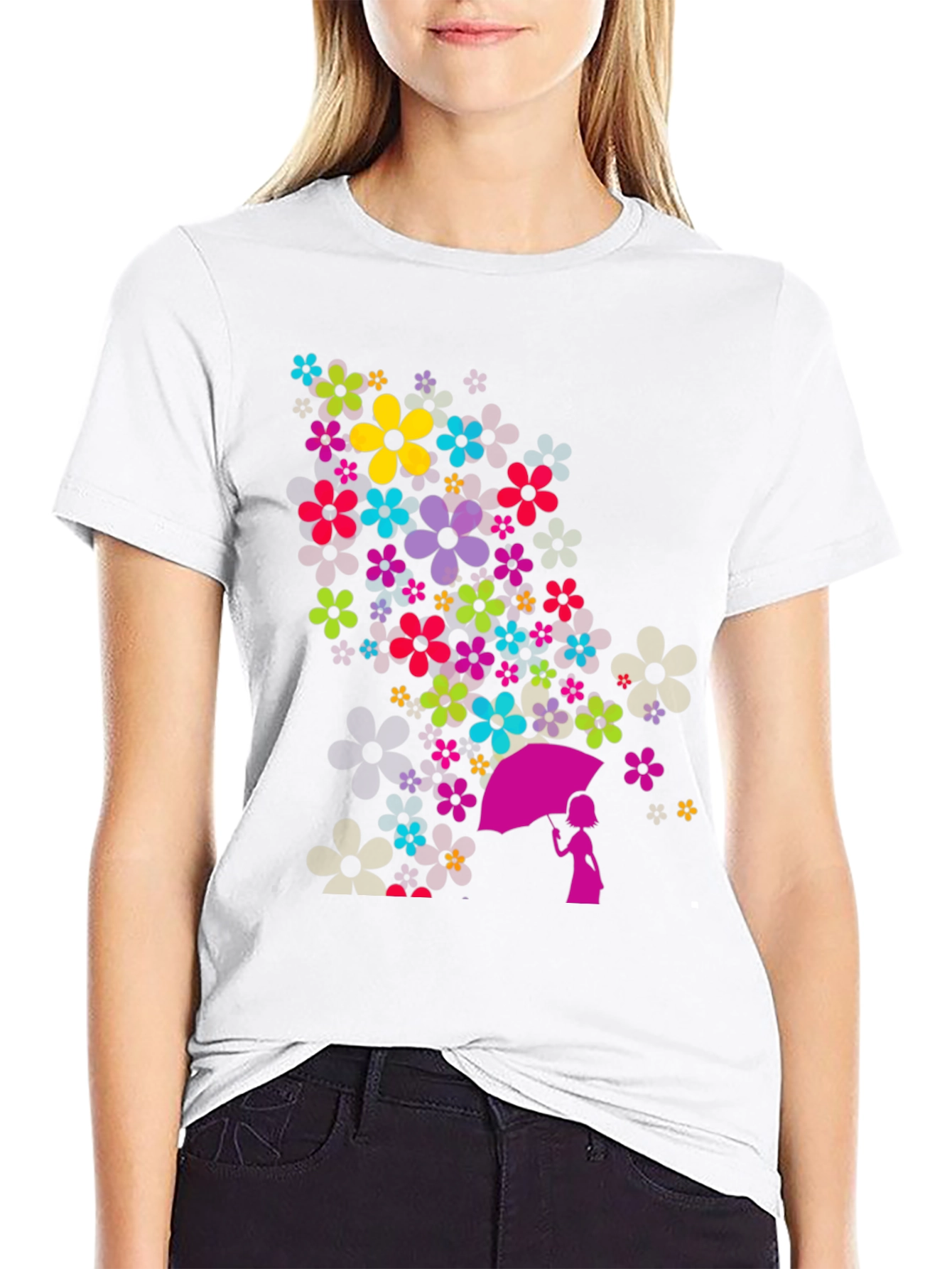 Floral Umbrella Graphic Black T-Shirt