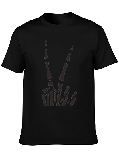 Skeleton Peace Sign Graphic Tee - Black Cotton Casual
