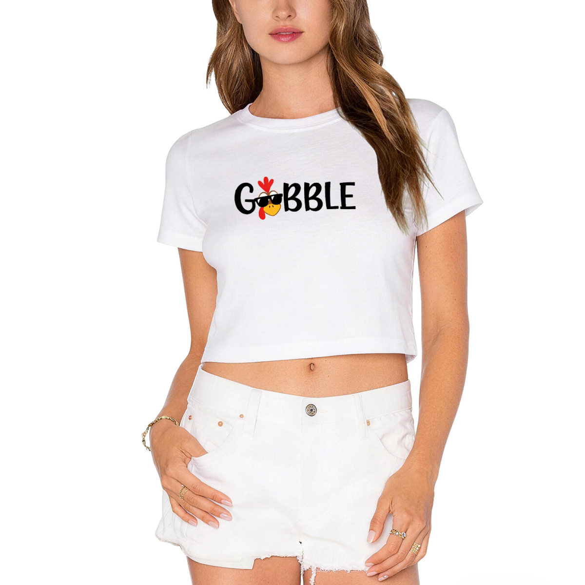 Gobble Cool Sunglasses Turkey Thanksgiving Crop Top